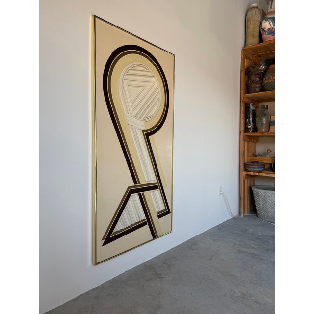 Striking 1980s mixed media geometric relief artwork inspired by the bold abstract compositions of Frank Stella. This...