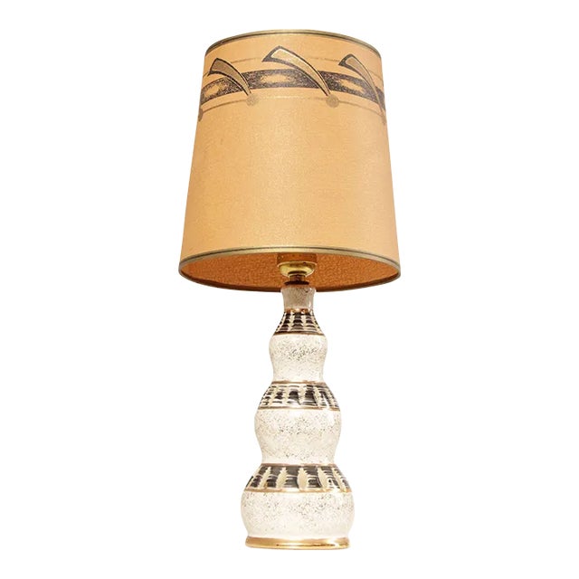 Mid Century Modern Ceramic Table Lamp with Drum Shade For Sale