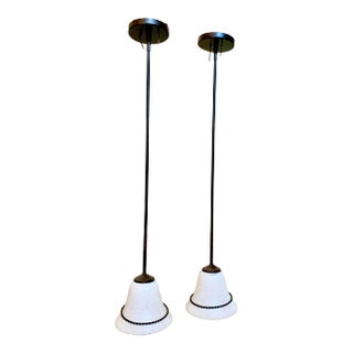 2nd Ave. Lighting Bell Shaped Bronze Colored Pendants With Scavo Glass - a Pair For Sale