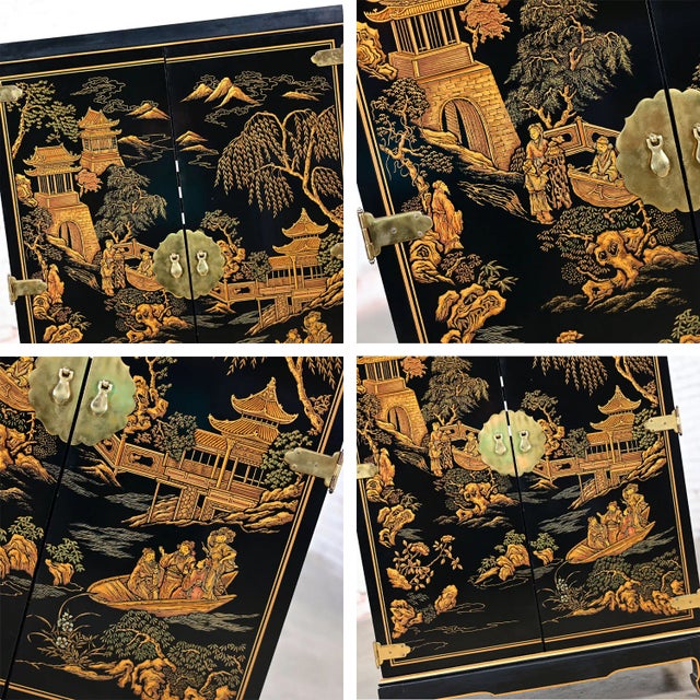 1984 Chinoiserie Drexel Et Cetera Collection Petite Entertainment or Storage Cabinet With Hand Painted Scenic Designs For Sale - Image 10 of 12