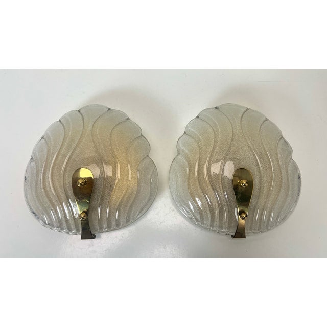 Ice Murano and Brass Shell Shapes Wall Lamps from Hillebrand, 1960s, Set of 2 For Sale - Image 6 of 18
