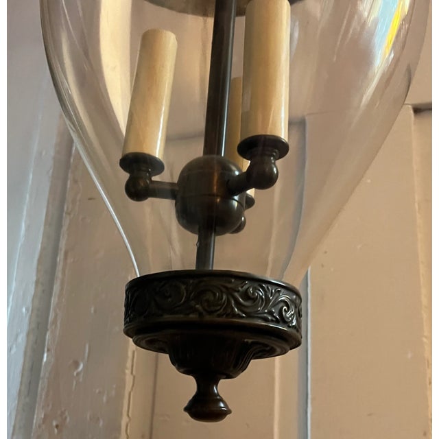 American Antique 19th Century English Regency Bell Jar Blown Glass Hall Lantern With Smoke Shade Now Electrified For Sale - Image 3 of 9