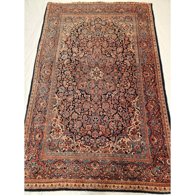 Vintage Persian Kashan Area Rug, Handwoven Floral Pattern, Navy & Blue, 5’ X 7’ For Sale - Image 9 of 12
