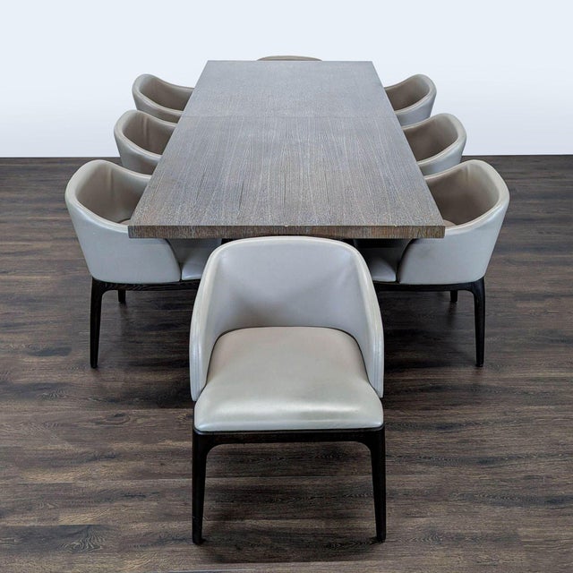 Restoration Hardware Moniker Home Modern Extendable Dining Table With 8 Restoration Hardware Leather Chairs For Sale - Image 4 of 17