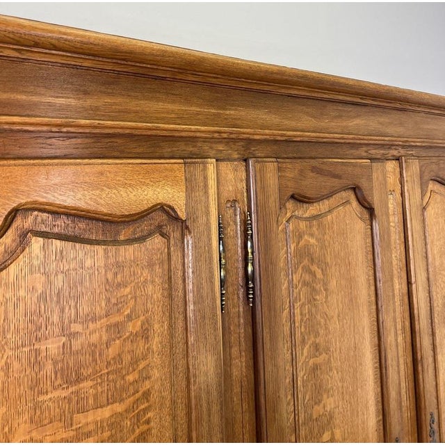 Wood Vintage French Louis XVI Style Carved Oak 4-Door Wardrobe For Sale - Image 7 of 12