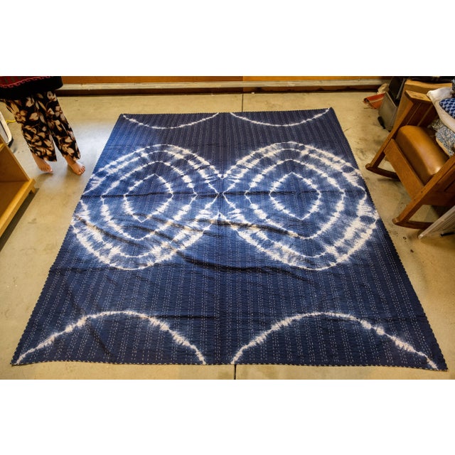 Boho Chic Tie Dyed Blue Kantha For Sale - Image 9 of 9