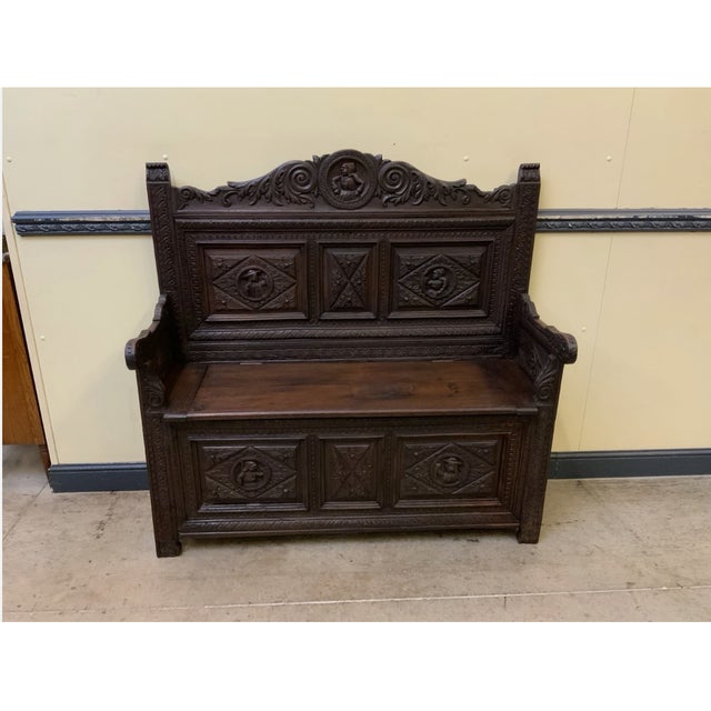Antique Breton Chest Bench, 1860 For Sale - Image 9 of 10