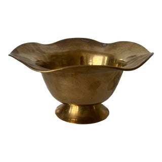 Mid 20th Century Brass Fluted Pedestal Dish Bowl For Sale