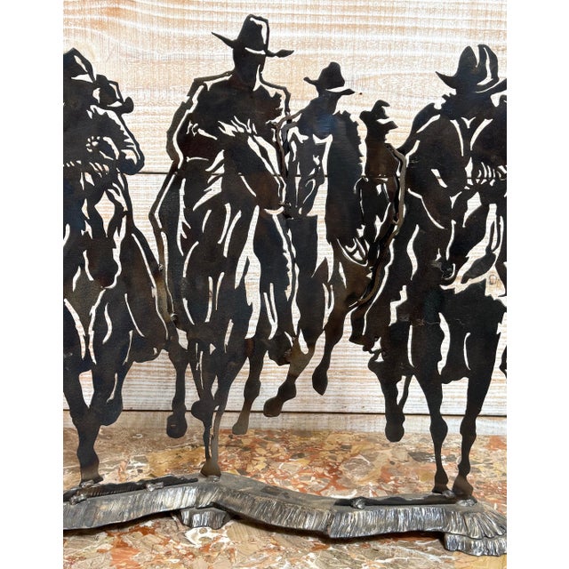 Modern Riders on the Storm — Modern Cut Steel Western Cowboy Sculpture For Sale - Image 3 of 16