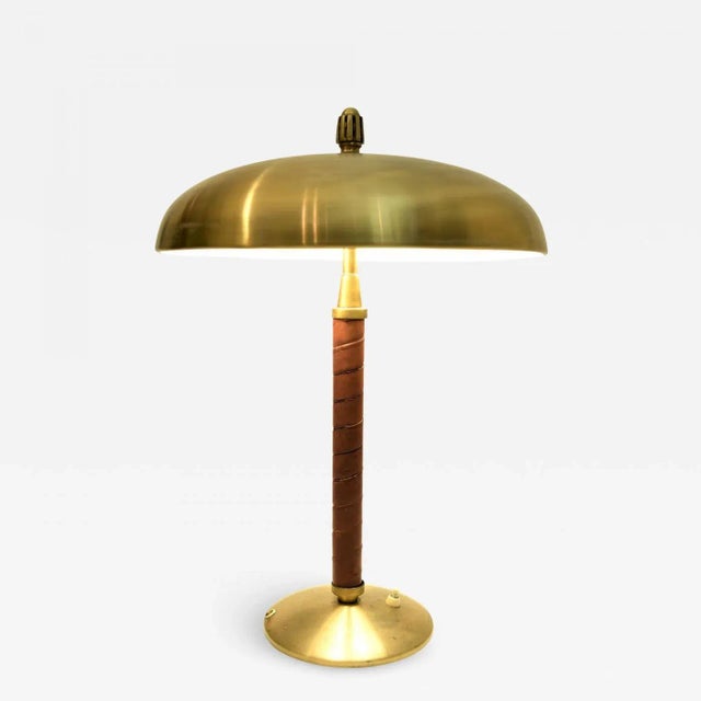 Swedish Modern Brass and Leather Table Lamp by Einar Bäckström, 1930s For Sale - Image 13 of 13
