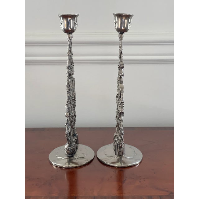 Vintage Pair of Silverplate Christmas Tree Candle Holders For Sale - Image 4 of 12
