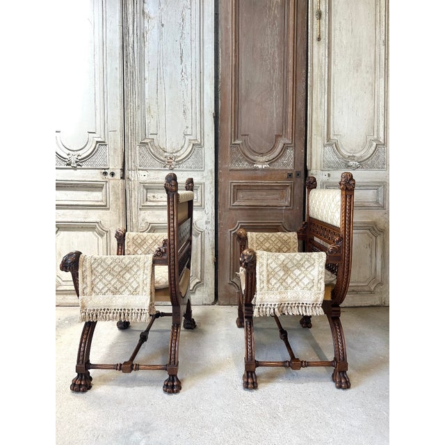 Renaissance Castle Armchairs, France, 1880, Set of 2 For Sale - Image 4 of 13