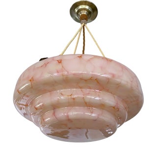 Art Deco Pendant Light in Pink Marble Glass, 1930s For Sale