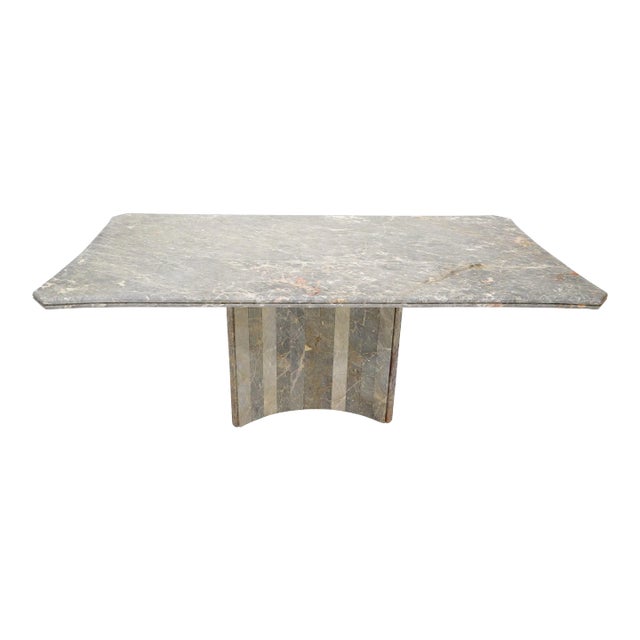 Rectangle Concave Shape Large Marble-Top Single Pedestal Dining Conference Table For Sale