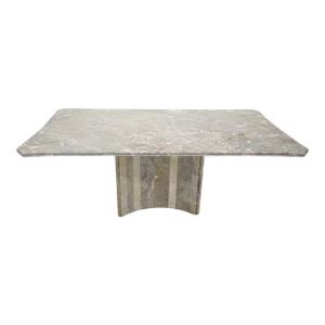Rectangle Concave Shape Large Marble-Top Single Pedestal Dining Conference Table