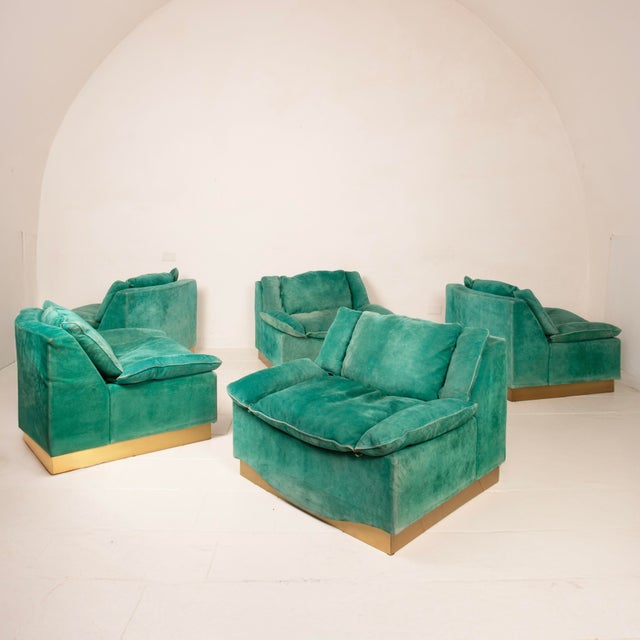 Teal Stropccio Lounge Chairs by Luciano Frigerio for Frigerio di Desio, 1975, Set of 5 For Sale - Image 8 of 18