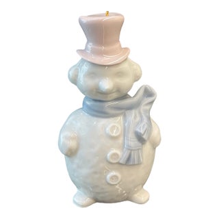Lladro Porcelain Snowman Figurine With Pink Top Hat & Blue Scarf For Sale