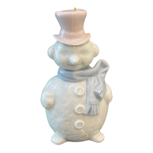 Lladro Porcelain Snowman Figurine With Pink Top Hat & Blue Scarf
