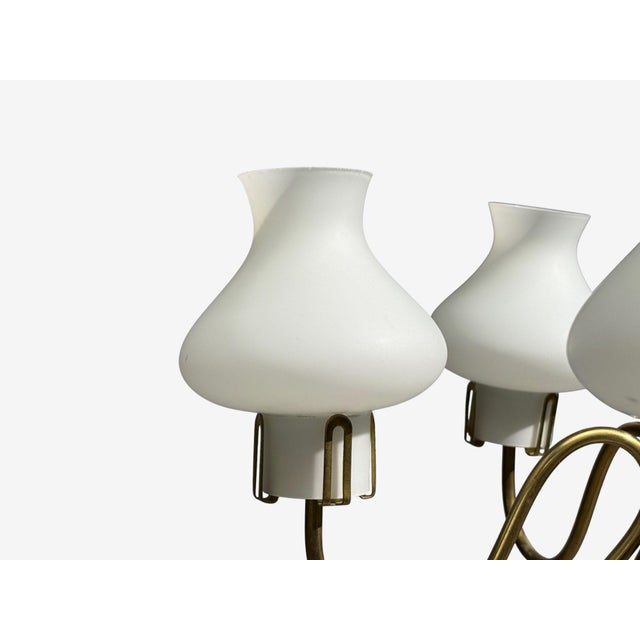 White Swedish Modern, Pendant Light, Brass, Opal Glass, Sweden, 1950s For Sale - Image 8 of 9