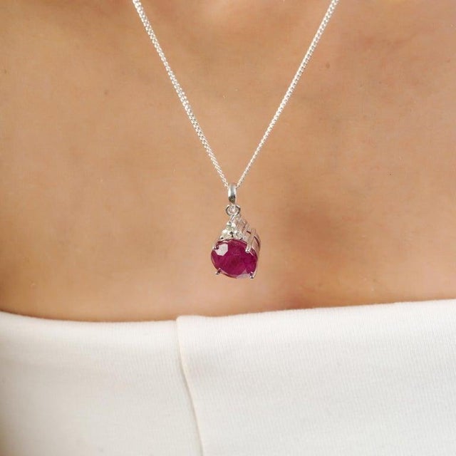Metal Petite Natural Ruby Diamond Solitaire Pendant for Her For Sale - Image 7 of 12