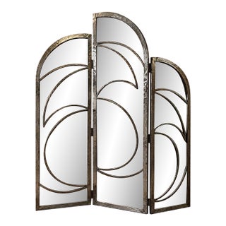 1980s Art Deco Style Metal Mirrored Room Divider 72 Tall For Sale