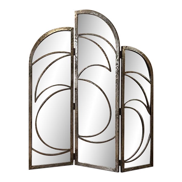 1980s Art Deco Style Metal Mirrored Room Divider 72 Tall For Sale