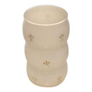 Vintage Gold Fleur De Lis Motif on Pale Pink Glass Hollywood Regency Vase For Sale