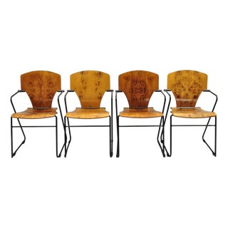 Josep Mora for Egoa Model 300 Mid Century Modern Burl Wood Arm Chair - Set of 4 For Sale