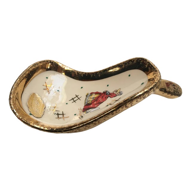 Gold-Plated Ceramic Container from Grand Lux, Belgium, 1950s For Sale