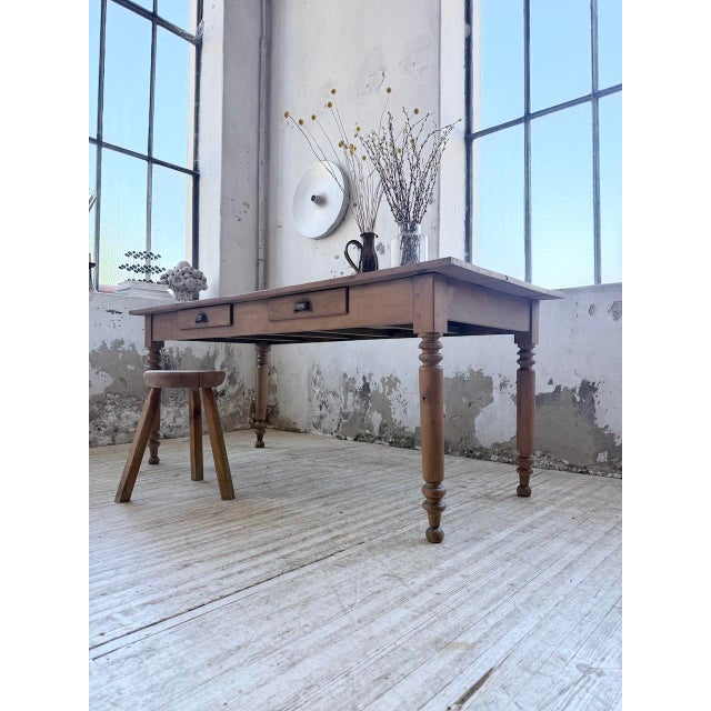 Cherrywood Farmhouse Bistro Table with Turned Legs, 1890s For Sale - Image 5 of 18