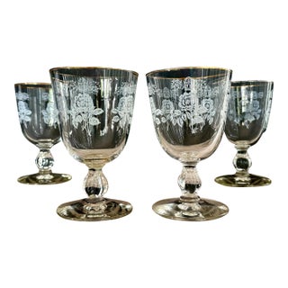Vintage Queen Esther White Rose Pattern Goblets 5 1/2″ Tall - Set of 4 For Sale