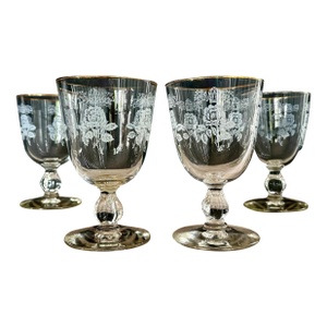 Vintage Queen Esther White Rose Pattern Goblets 5 1/2″ Tall - Set of 4