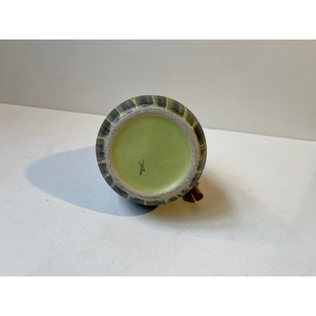 1950s Modern Danish Ceramic Pumpkin Vase with Bamboo Handle from Elisabeth Loholt, 1950s For Sale - Image 5 of 9