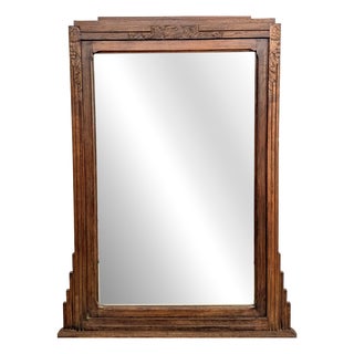 Vintage Art Deco Mirror in Oak with Carved Decoration, 1920s For Sale