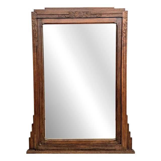 Vintage Art Deco Mirror in Oak with Carved Decoration, 1920s For Sale