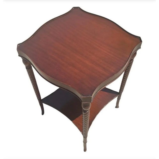 Mid Century Federal Style Mahogany Two Tier Barley Twist Side Table For Sale - Image 4 of 7
