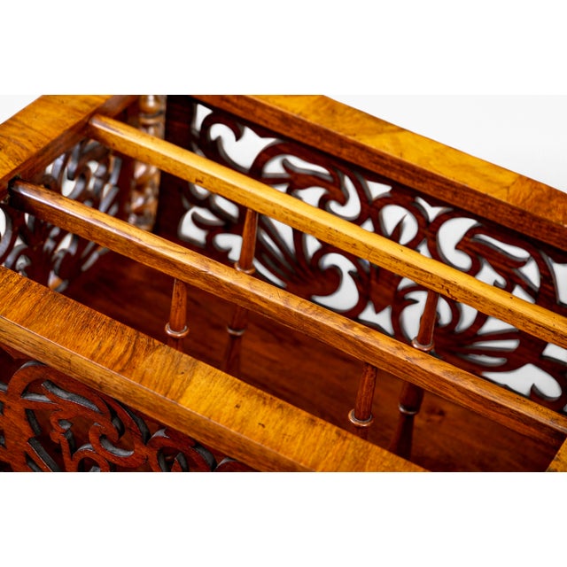 Chestnut Antique English Victorian Pierced Burl Walnut Music Canterbury For Sale - Image 8 of 11