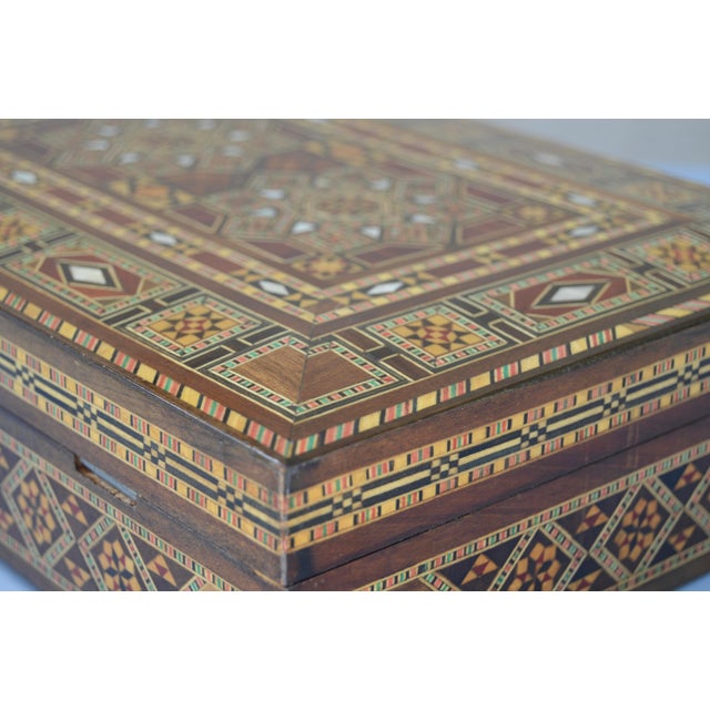 Mid 20th Century Handmade Astral-Patterned Mother-of-Pearl Inlaid Damascene Box For Sale - Image 13 of 14