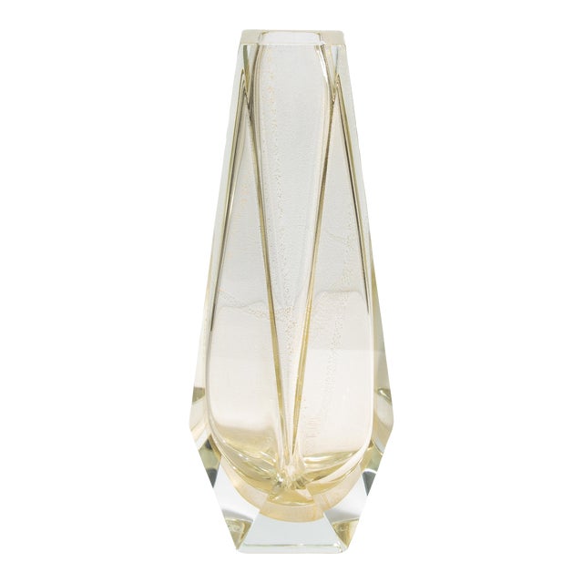 Hand Blown Murano Vase Goccia in Clear With 24-Karat Gold Flecks Large For Sale