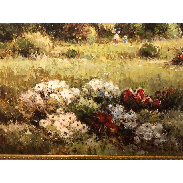 French Country Late 20th Century Large Impressionistic European Village Landscape Oil Painting in Custom Gold Frame For Sale - Image 3 of 18