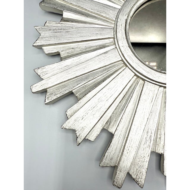 2010s Silver Wooden Sunburst Mirror For Sale - Image 5 of 8