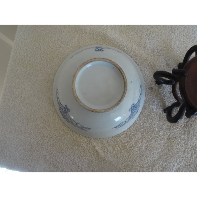 Blue Antique Chinese Bowl on Carved Stand For Sale - Image 8 of 8