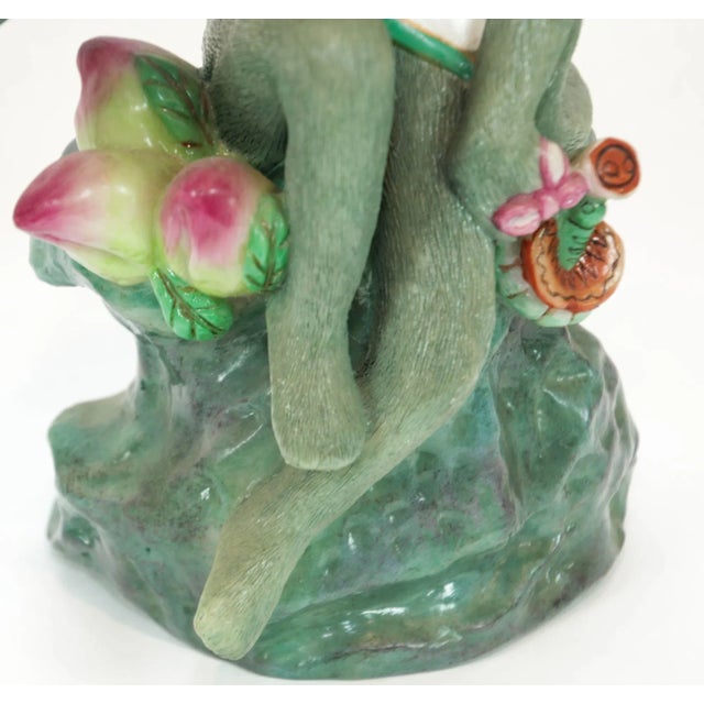 Pair of Vintage Chinoiserie Monkey Lotus Candleholders, Painted Resin For Sale - Image 13 of 13