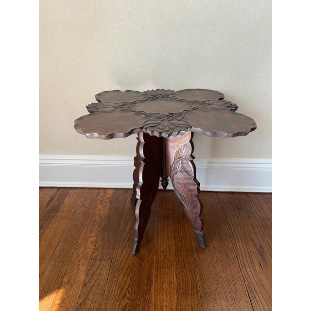 Art Nouveau Early Asian Carved Lotus Table For Sale - Image 3 of 10
