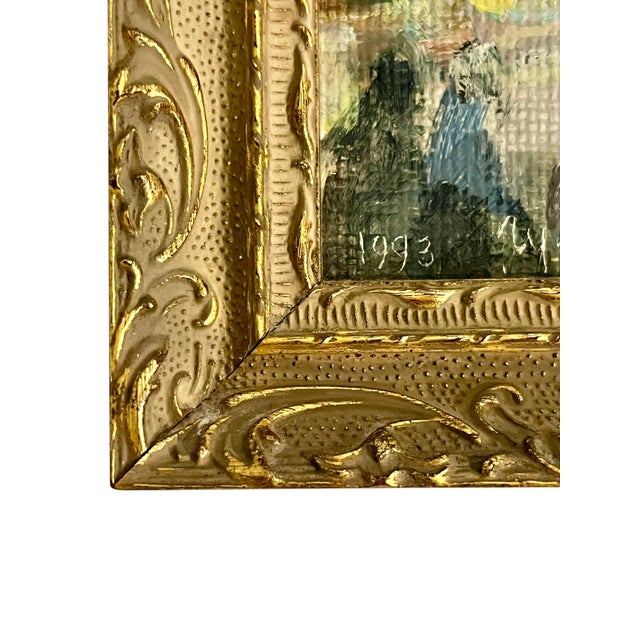 Paper Vintage Impressionist Oil Painting of Bolshoi Theatre in Gilt Frame | Impressionist Street Scene | Signed Original For Sale - Image 7 of 14