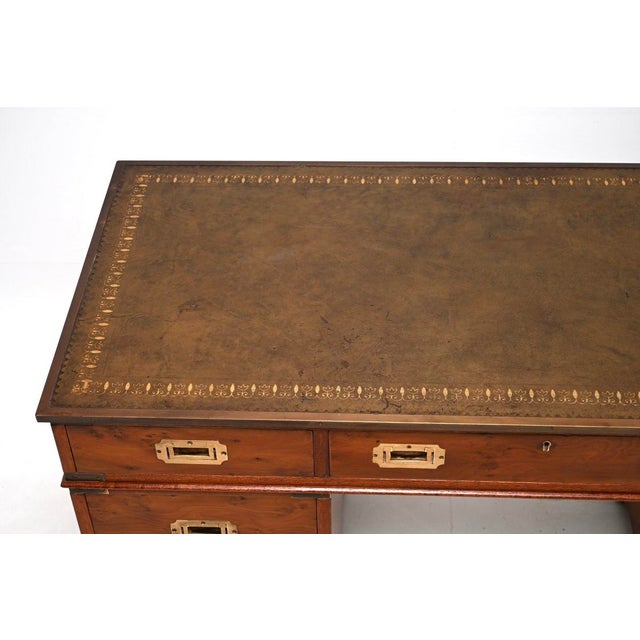Antique Yew Wood Military Campaign Style Pedestal Desk, 1950 For Sale - Image 6 of 9