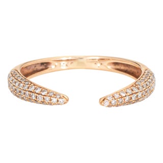 Diamond Claw Ring Size 5.75 Open Pave Band 14k Rose Gold Estate Fine Jewelry For Sale