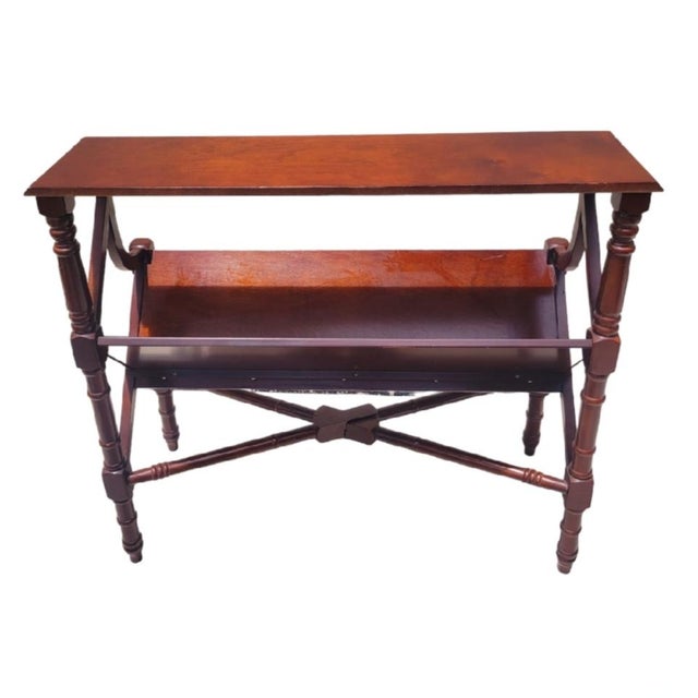 Baker Furniture Company ​Pair of Vintage Mahogany Faux Bamboo Wood Magazine Rack End Tables / Canterburys- A Pair For Sale - Image 4 of 8