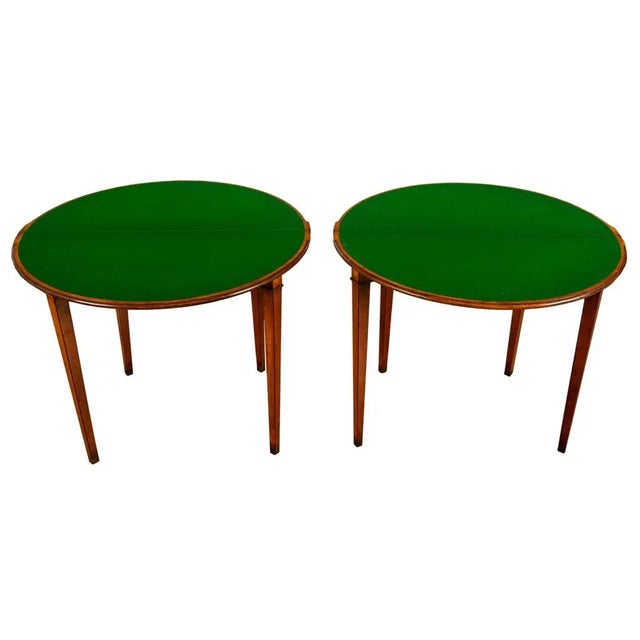 Antique Pair Georgian Demi-Lune Inlaid Mahogany & Stainwood Card Tables 1780 For Sale - Image 12 of 18