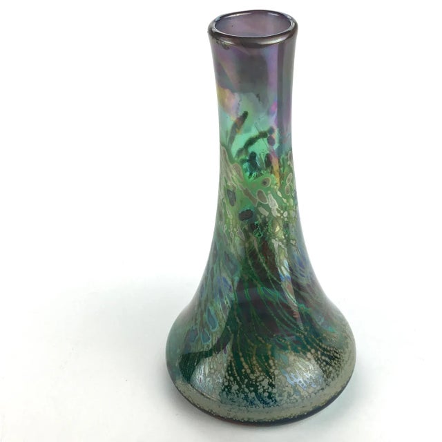 Magnificent iridescent colors have decorated this beautiful piece. Green and purple with cobalt blue undertones. The shape...